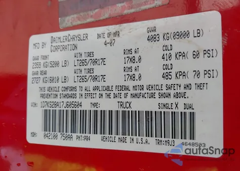 2007 Dodge Ram 2500 Slt/Trx4 Off Road/Sport/Power Wagon from USA, damaged, VIN 1D7KS28A17J605604